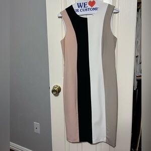 Calvin Klein Black and Cream Colorblock Midi Dress